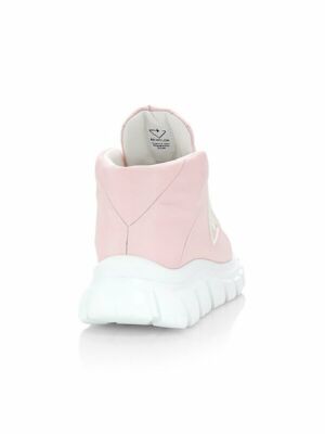 Pre-owned Prada Rush Piuma Nylon Pink White Platform Flat High Top Trainer Sneaker 39