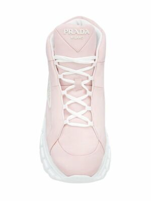 Pre-owned Prada Rush Piuma Nylon Pink White Platform Flat High Top Trainer Sneaker 39