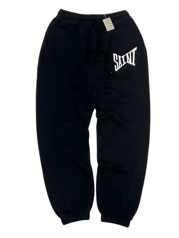 SAINT Mxxxxxx Ribon Saint Track Pants Black Men's Cotton Sweatpants Hooded Set