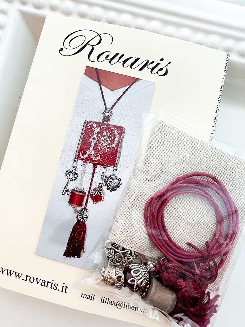 ROVARIS Italy Initial Necklace Charms Beads Spool Cross Stitch Kit OOP Rare