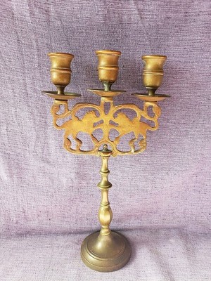 antike Sabbath Leuchter Löwen um 1870 Kerzenhalter Kerzenständer JUDAICA MENORA