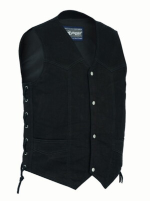 MEN'S BLACK DENIM MOTORYCYCLE VEST  w/ CONCEAL POCKET CLOSE-OUT SALE  - MA92