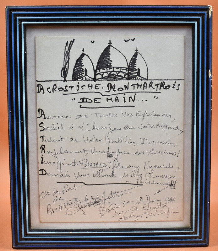 Dessin Et Autographe 1986 - Acrostiche Montmartrois 