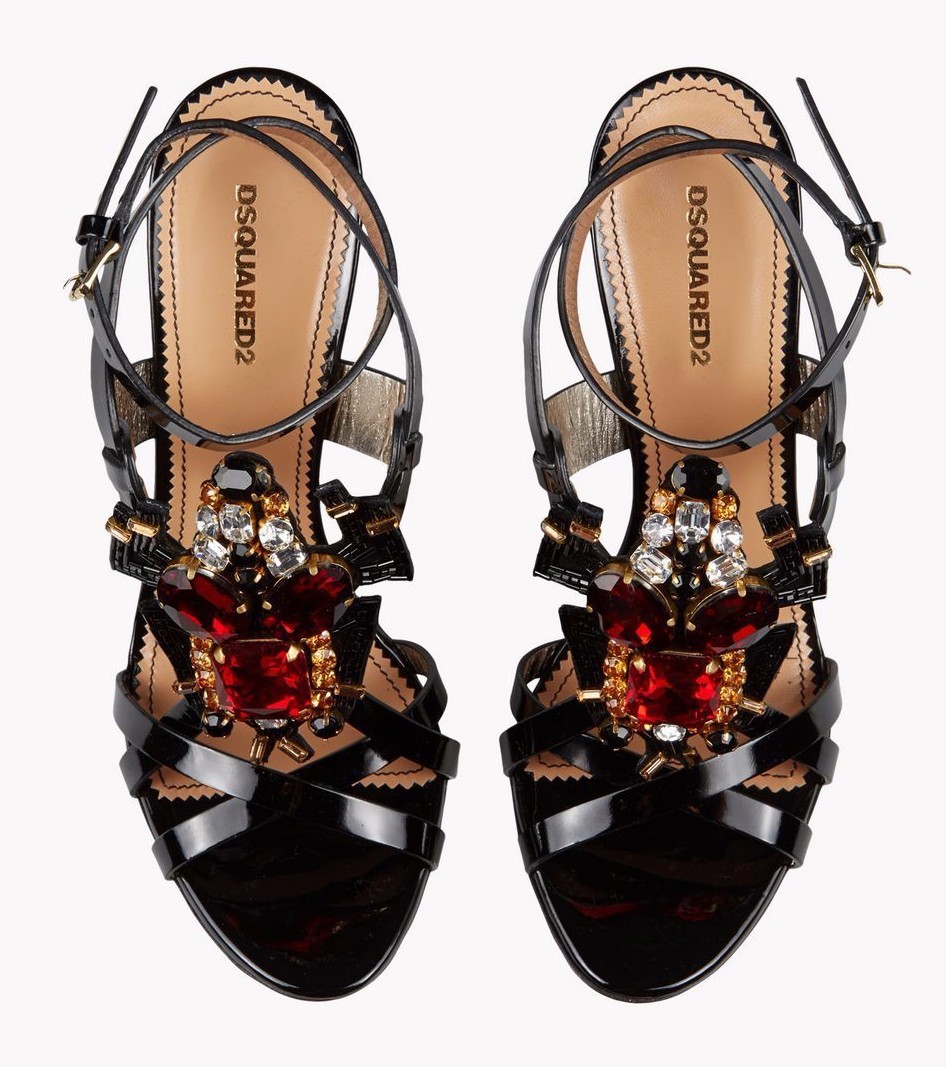 Pre-owned Dsquared2 6.5/37 8.5/39 Jeweled Black Cleo Patent Leather Ankle Strap Sandals