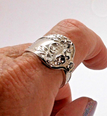 SOLID Sterling Silver Antique 1905 BAKER MANCHESTER POPPY Flower Spoon Ring 8.5