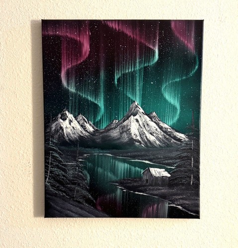 Northern Lights original Oil Painting On Canvas In Red And