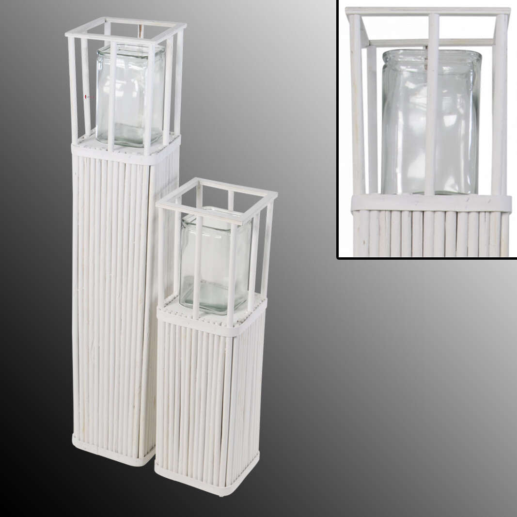 Windlicht SHABBY weiß Garten Laterne Fackel Holz Glas Kerzenhalter Teelicht