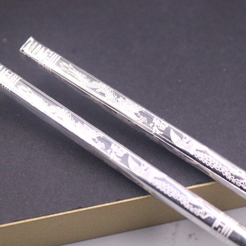 Solid 999 Pure Silver Dragon Phoenix Child Chopsticks