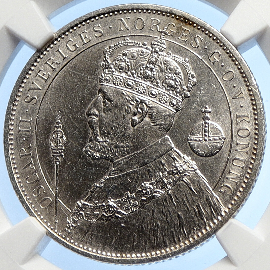 スウェーデン；オスカルII世、2クローナー中型銀貨、1897年　希少品 $_57.JPG?set_id=8800005007