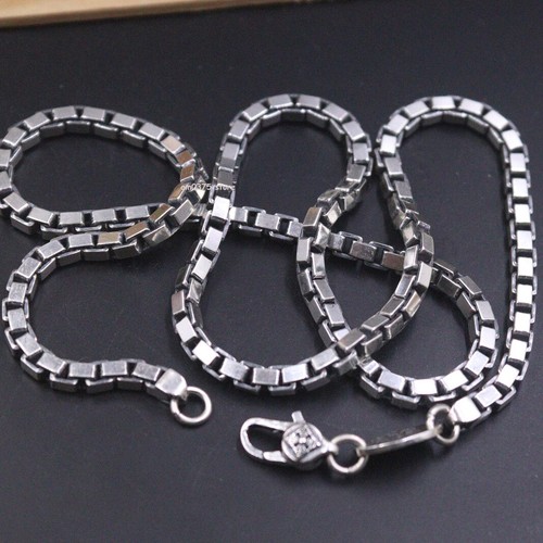Pure 925 Sterling Silver Necklace Men Women 4mm Box Chain