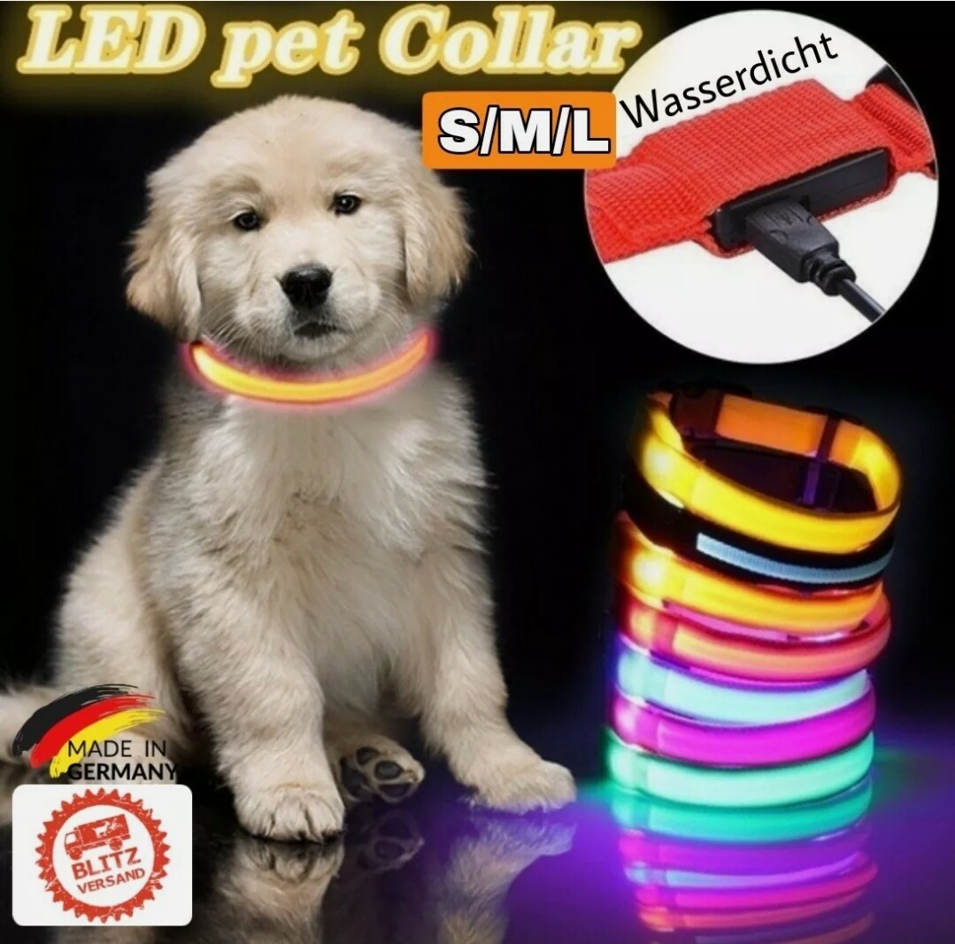 leuchtendes Hundehalsband, LED Leuchthalsband, USB aufladbar, Sicherheit 3 Modi