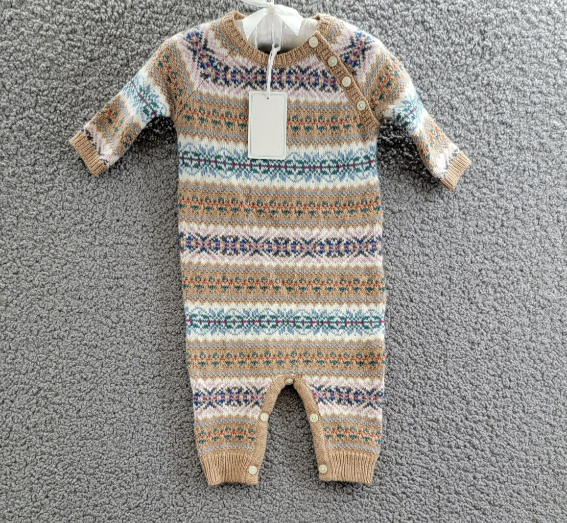 Ralph Lauren Fair Isle Wool Blend Sweater Coveralls Baby Boys' 3-6M Khaki Multi - Picture 2 of 20