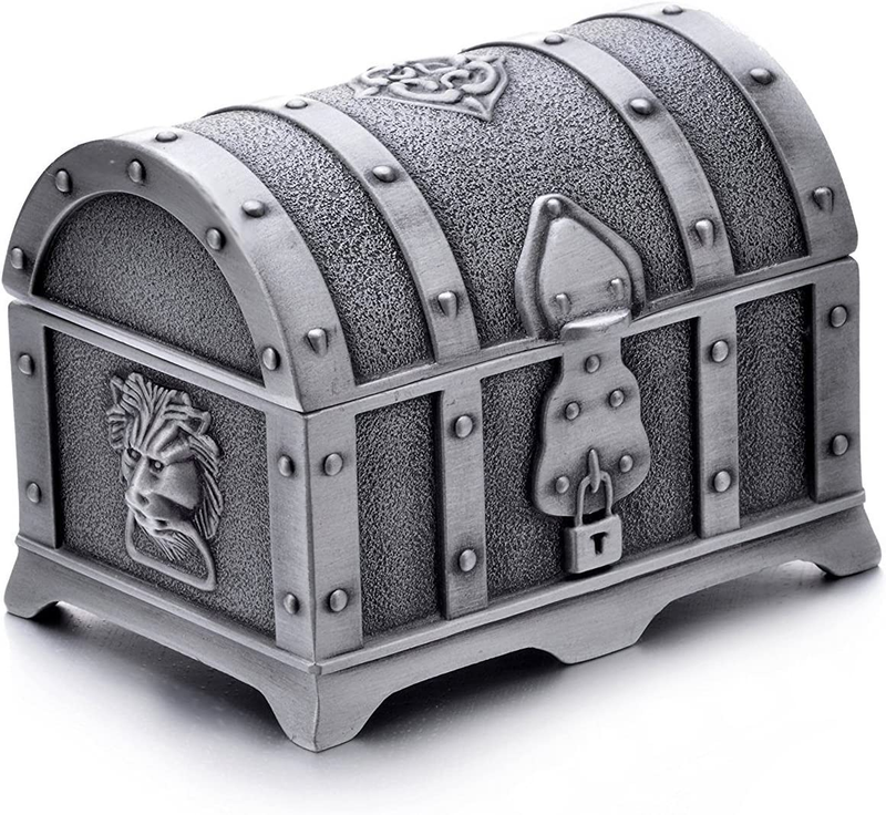 Rectangle Vintage Metal Treasure Chest Trinket Jewelry Box Gift Box Ring Case fo