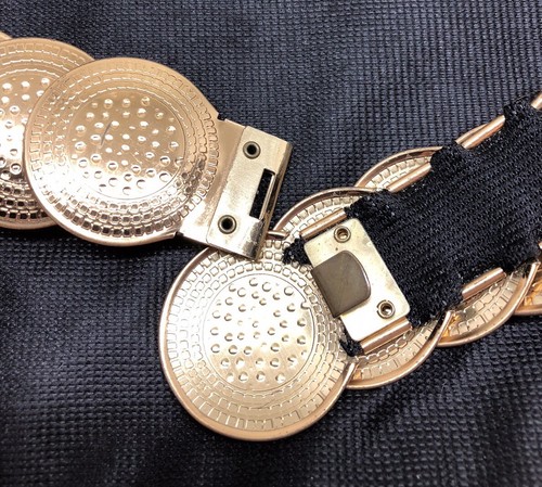 Vintage Fashion Textured Gold Tone Metal Disc Stretchable Belt 27.5”