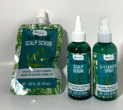 b pure Tea Tree Oil Scalp Scrub, Scalp Serum + 5-1 Leave In Spray Mixed Lot of 3