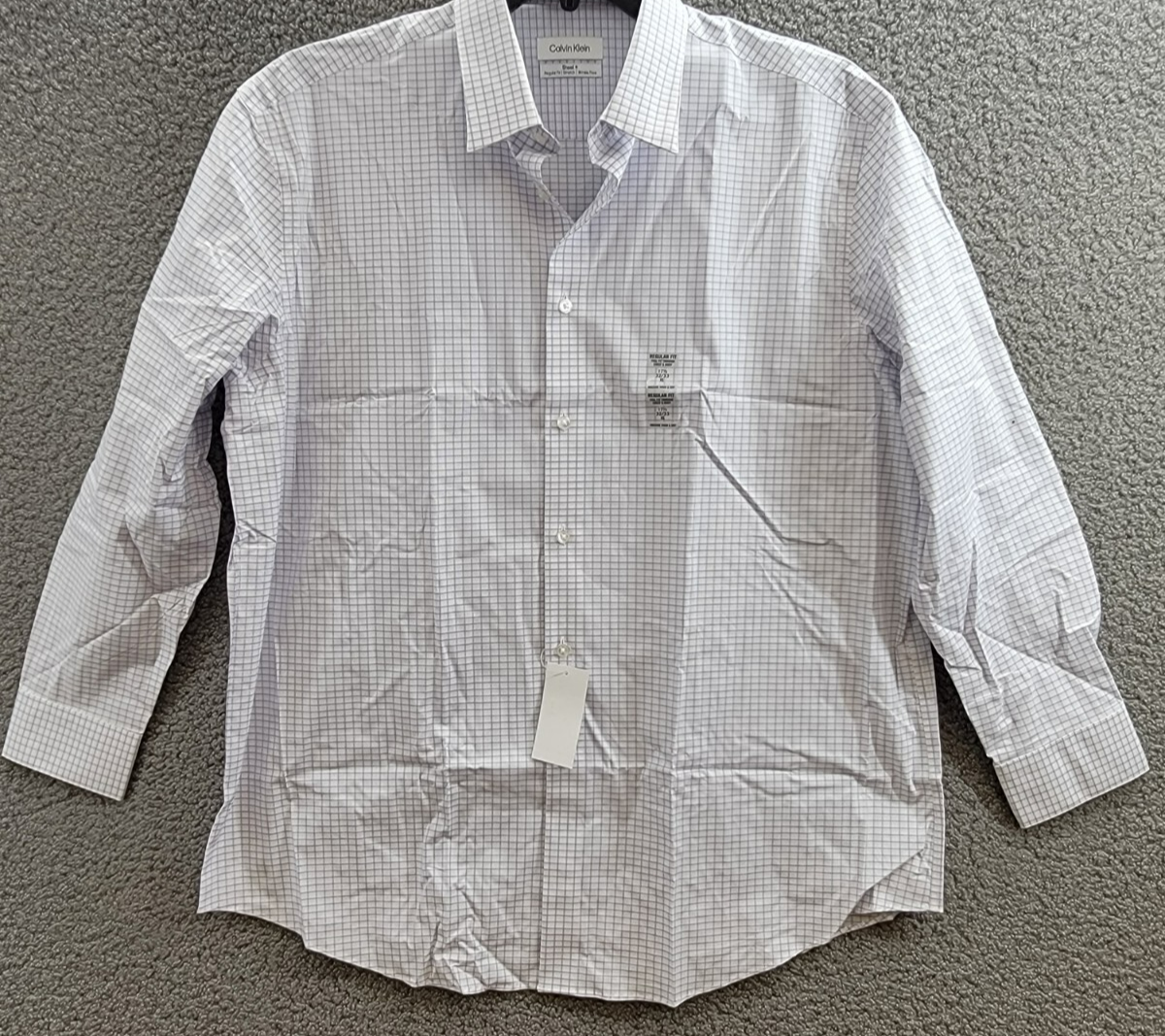 Calvin Klein Steel + Regular Fit Stretch Dress Shirt Men's 17.5 32-33 Blue Multi - Picture 1 of 17