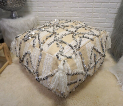 Moroccan Pouf Handira Vintage Berber Wedding Blanket Floor Pillow
