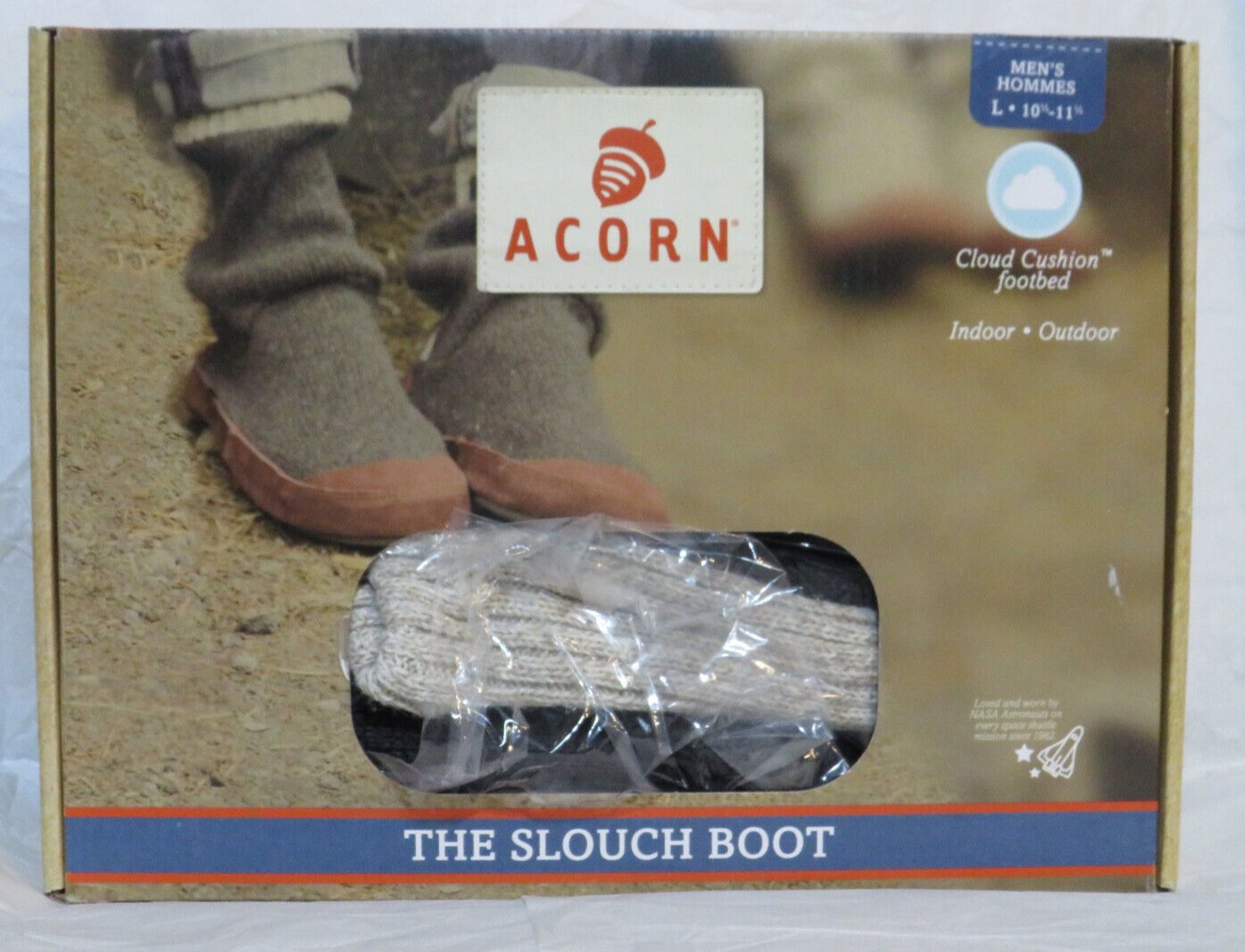 ACORN SLIPPER SLOUCH BOOT MENS L 10.5 - 11.5 CHARCOAL GRAY RAGG WOOL NIB