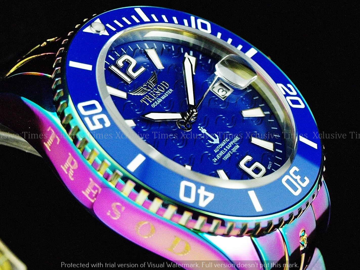 Pre-owned Tresod Men 300m Superlume Ocean Master Sapphire Ceramic Bezel Automatic Watch