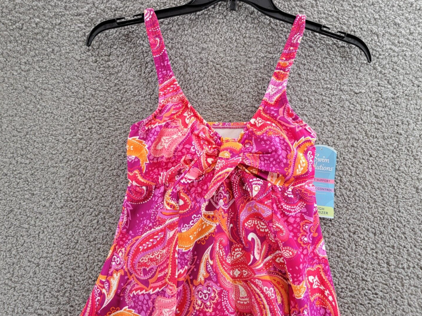 Swim Solutions Tummy-Control Bow-Front Swim Dress Women's 8 Fuchsia Pull On - Picture 3 of 14