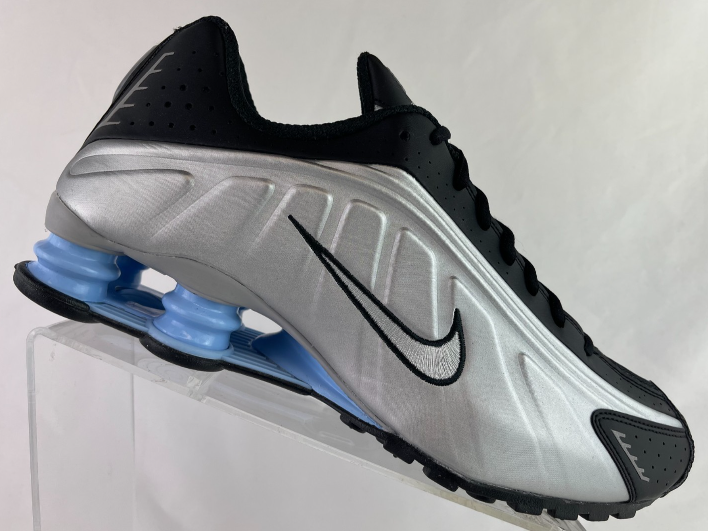 Nike Shox R4 Shoes Metallic Silver Black Psychic Blue HQ1988