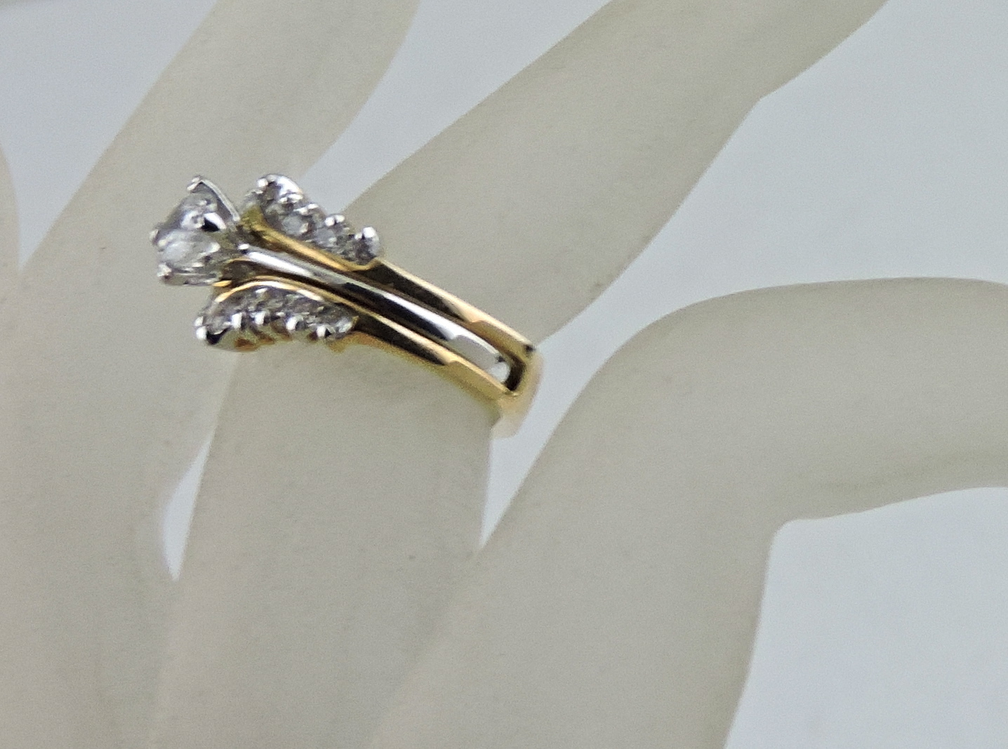 VINTAGE WOMEN'S RING 18K GOLD PLATED ENGAGEMENT STYLE DETACHABLE SOLITAIRE CZ