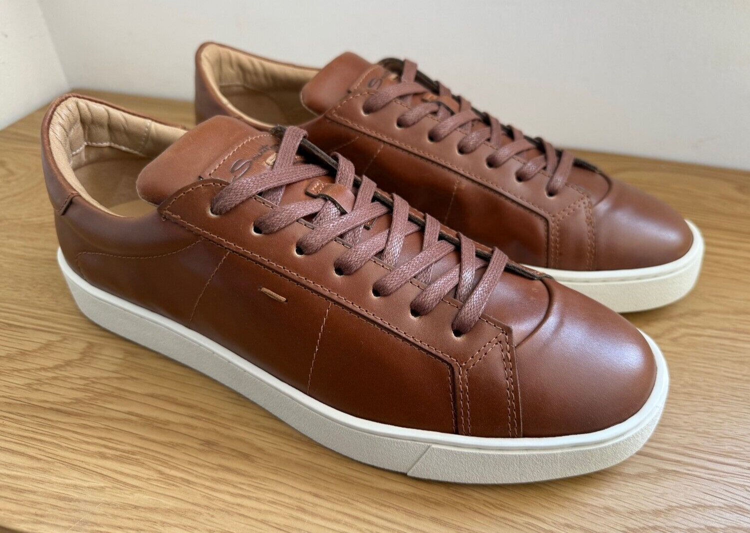 スニーカー SANTONI Brown leather Clean sneakers SANTONI men's brown leather sneakers / shoes / made in Italy