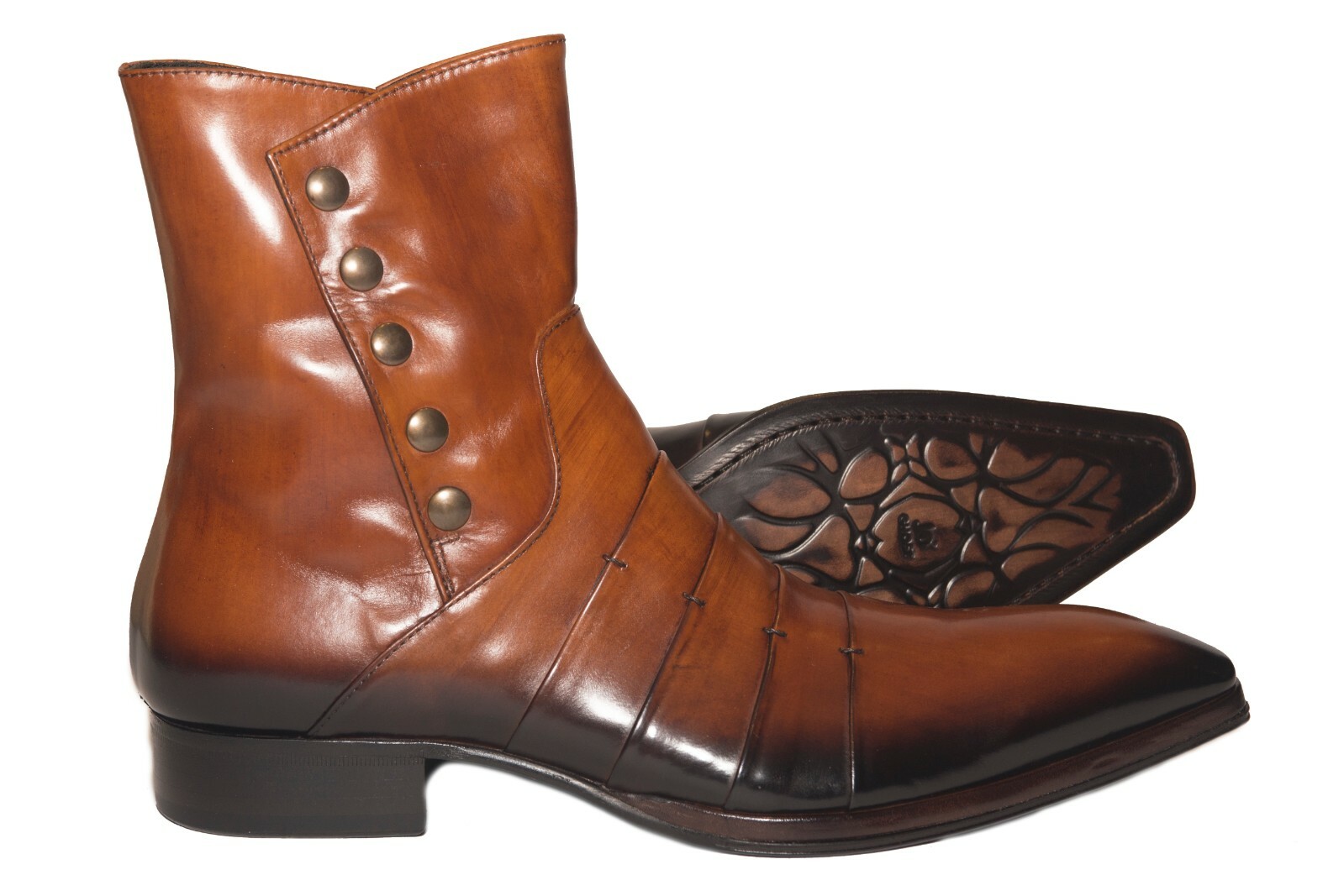 Pre-owned Jo Ghost 1832 Italian Mens Cognac Ankle Boots With Zipper And Buttons