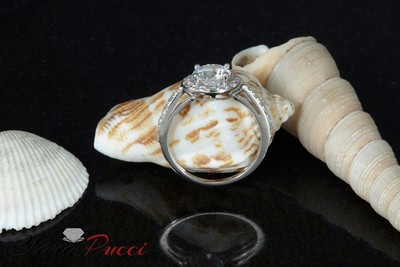 Pre-owned Pucci 2.40ct Round Halo Synthetic Moissanite Promise Wedding Ring 14k White Gold In White/colorless