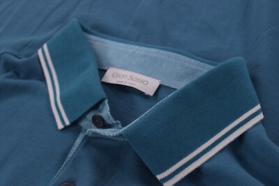 Gran Sasso NWT Polo Shirt Short Sleeve Size 50 M In Greenish Blue & White Detail