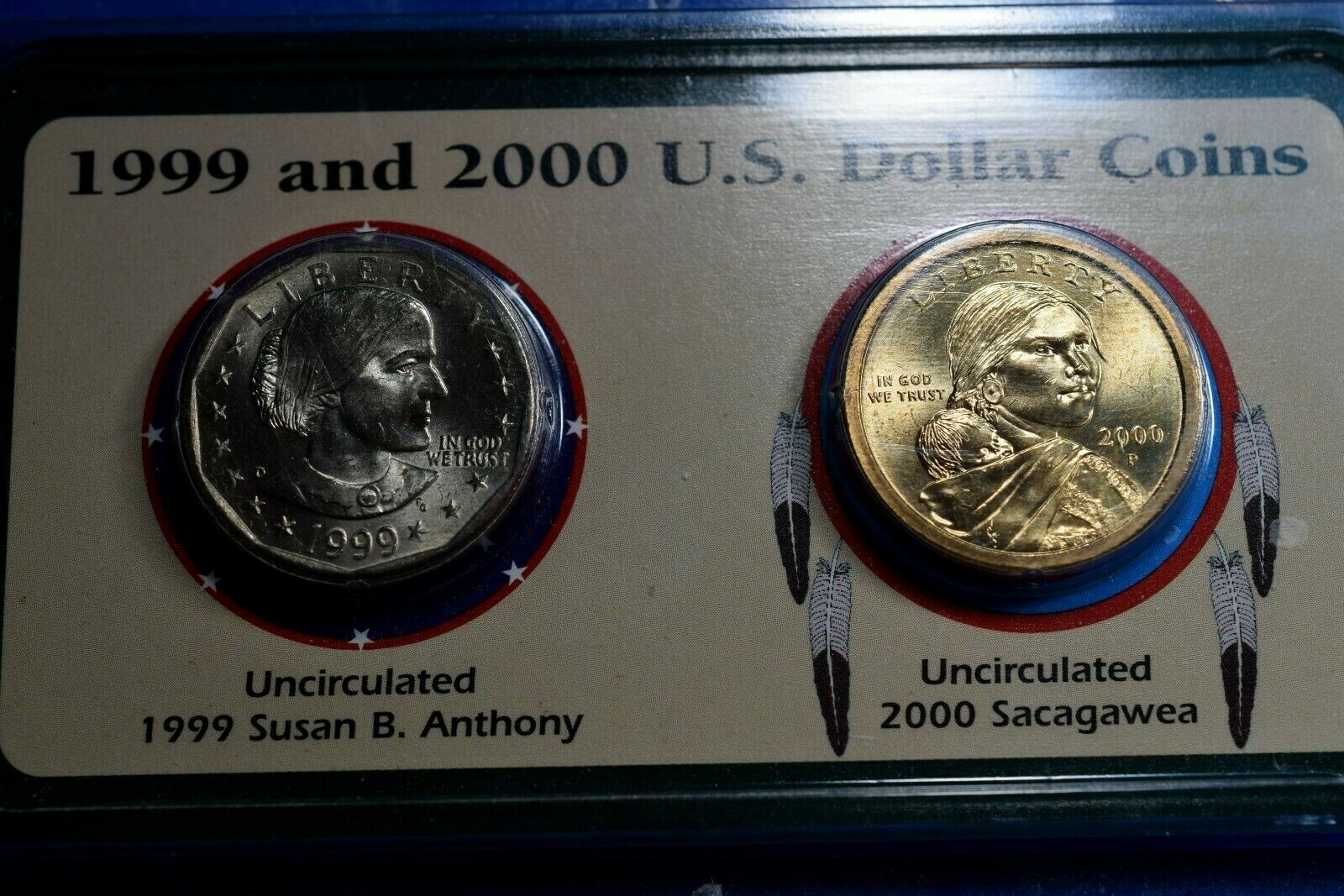 NICKEL/CLAD UNCIRULATED 1999  SUSAN ANTHONY DOLLAR & 2000 SACAGAWEA DOLLAR