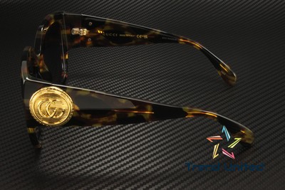 Pre-owned Gucci Gg1407s 002 Rectangular Squared Acetate Havana Grey 54mm Womens Sunglasses In Gray