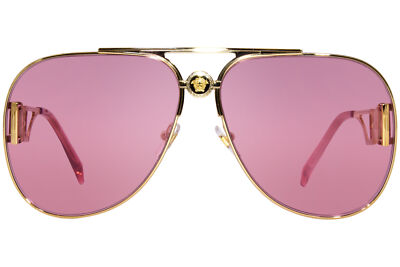 Pre-owned Versace Ve2255 1002/a4 Sunglasses Gold/pink Mirror Internal Silver Pilot 63mm