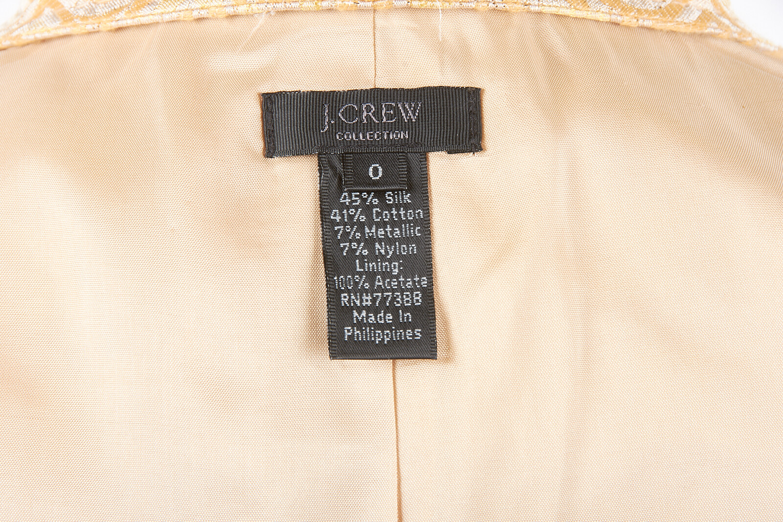 Womens J CREW COLLECTION Blazer Sz 0 'Wallpaper Jacquard' Gold Silver Silk Blend