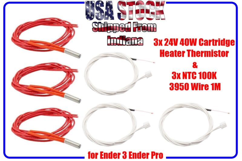 24V 40W Cartridge Heater Thermistor NTC 100K 3950 Wire 1M for Ender 3 Ender Pro