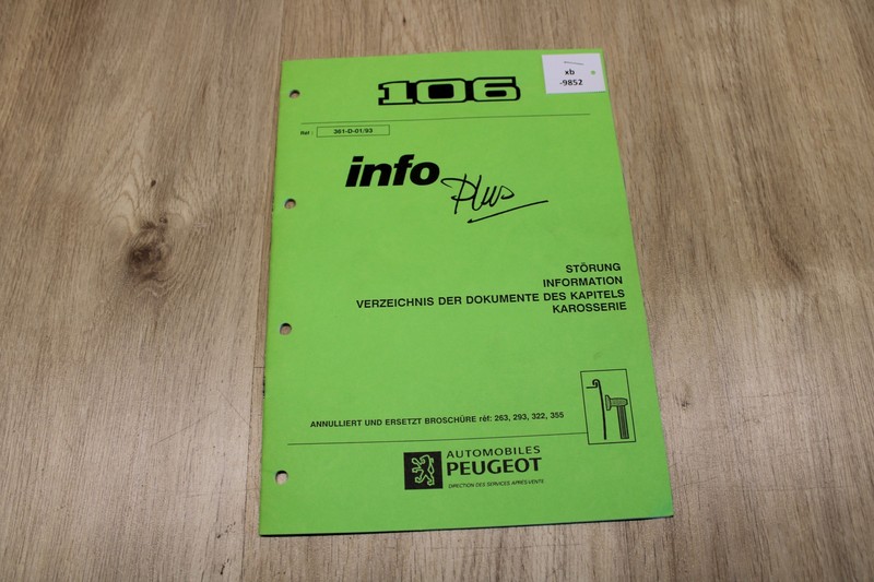 Peugeot 106 Info Plus StÃ¶Rung Dokumentationsverzeichnis 361-D-01/93  1993 Xb9852