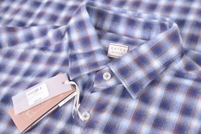 Xacus Evolution Fit Size XL Supercotone Made In Italy Blue Plaid Shirt