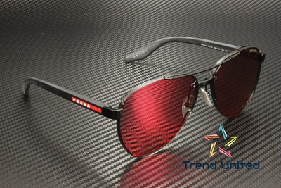 Pre-owned Prada Linea Rossa Ps 51ys 1bo08f Mt Black Grey Mir Blue Red 61 Men's Sunglasses In Gray