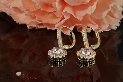 Pre-owned Pucci 3.35ct Round Simulated Diamond Halo Lever Back Drop Earrings 14k Yellow Gold
