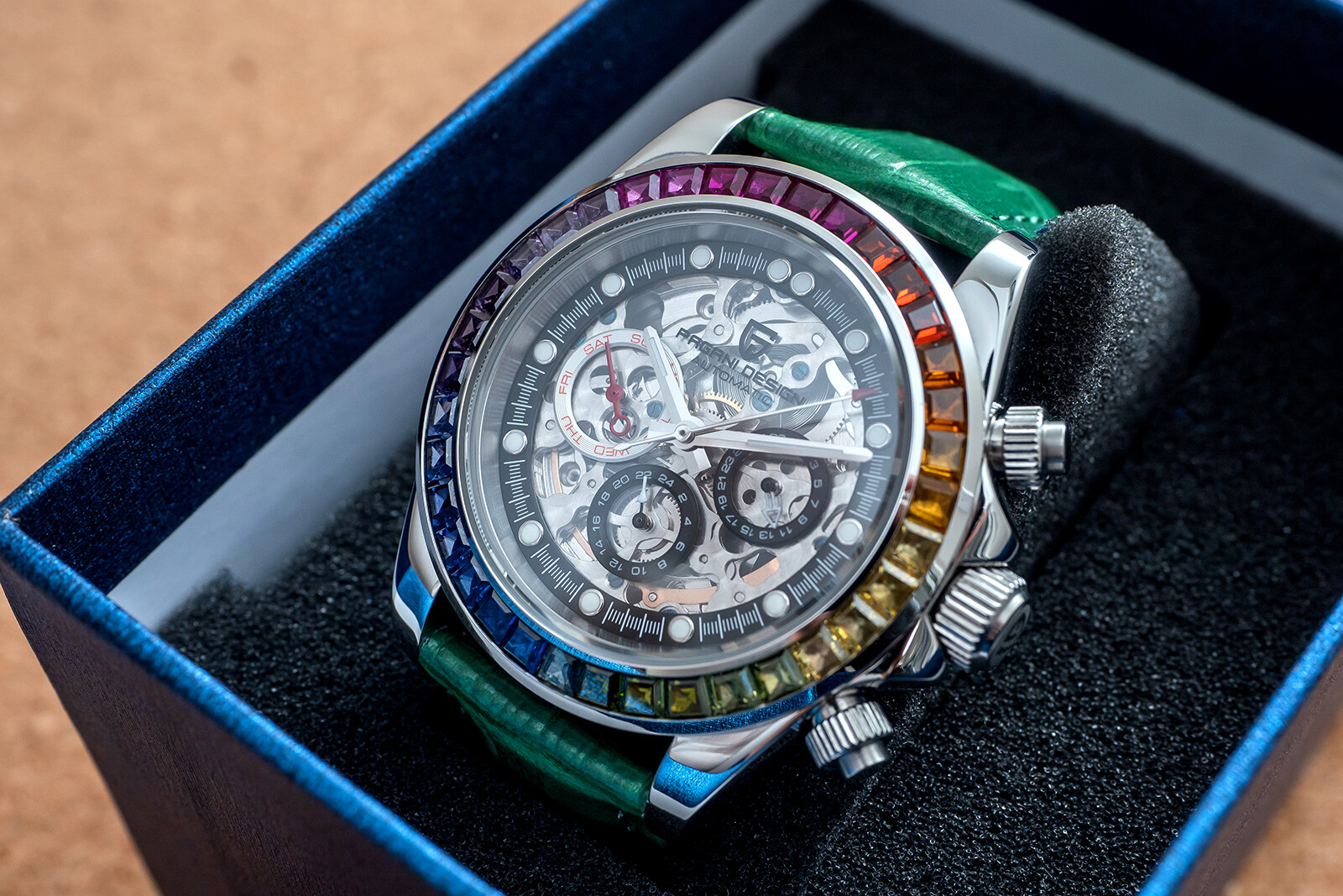 Pre-owned Pagani 40mm Automatic Mechanical Watch Silver Chrome Green Leather Luxury Gift