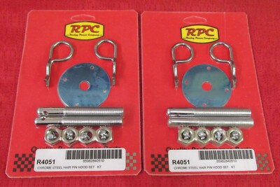 NEW RPC PART R4051 HOOD PIN KIT - STEEL - CHROME - TWO PAIR - HAIR PIN STYLE