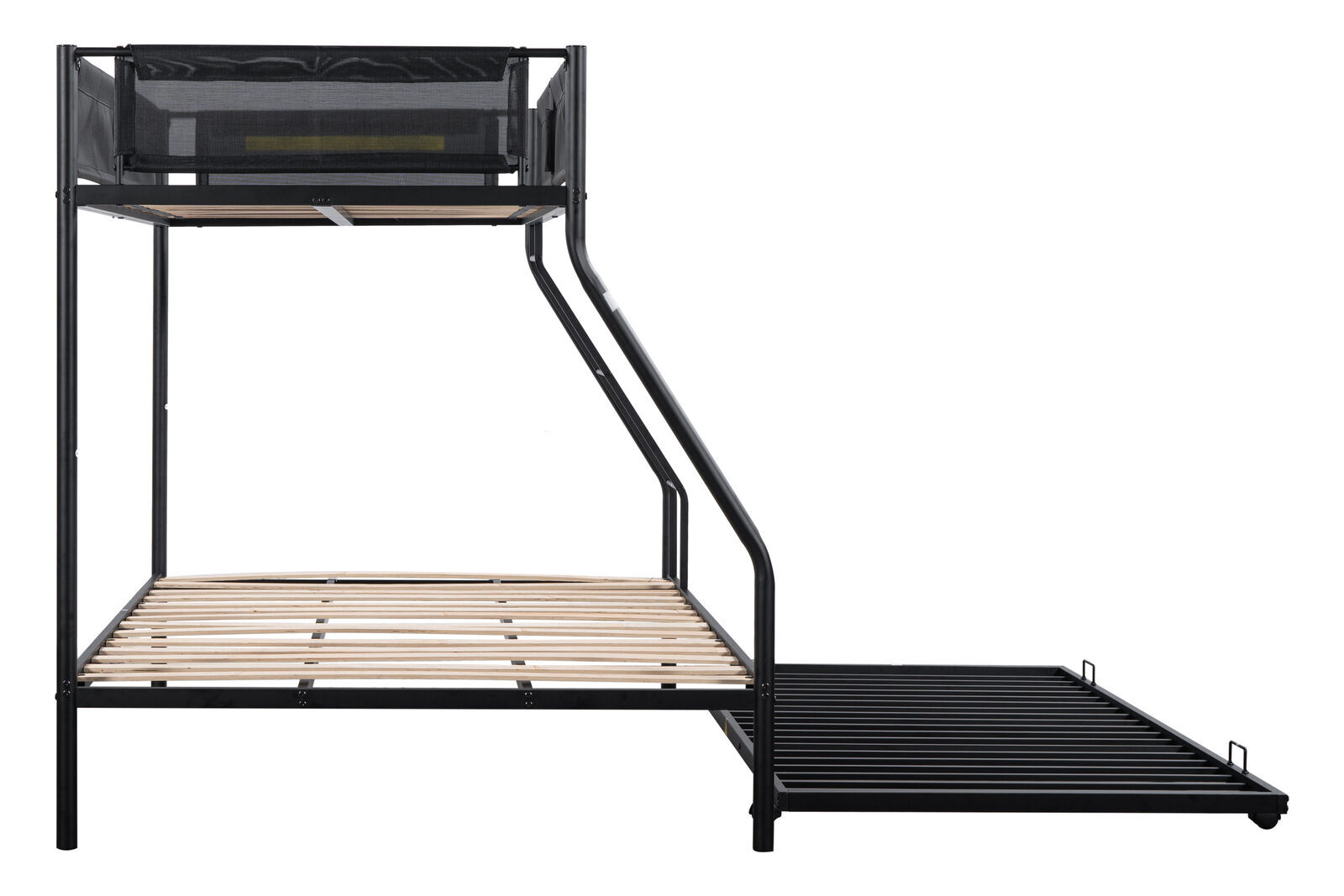 Twin over Full Metal Bunk Bed with Trundle, Sturdy Metal Bed Frame, Black, New