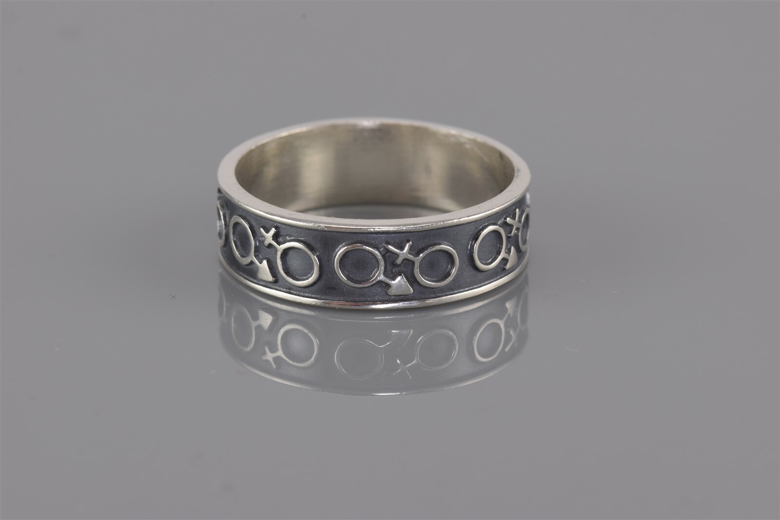 Taxco Sterling Silver Oxidized Male Female Symbols Band Ring
