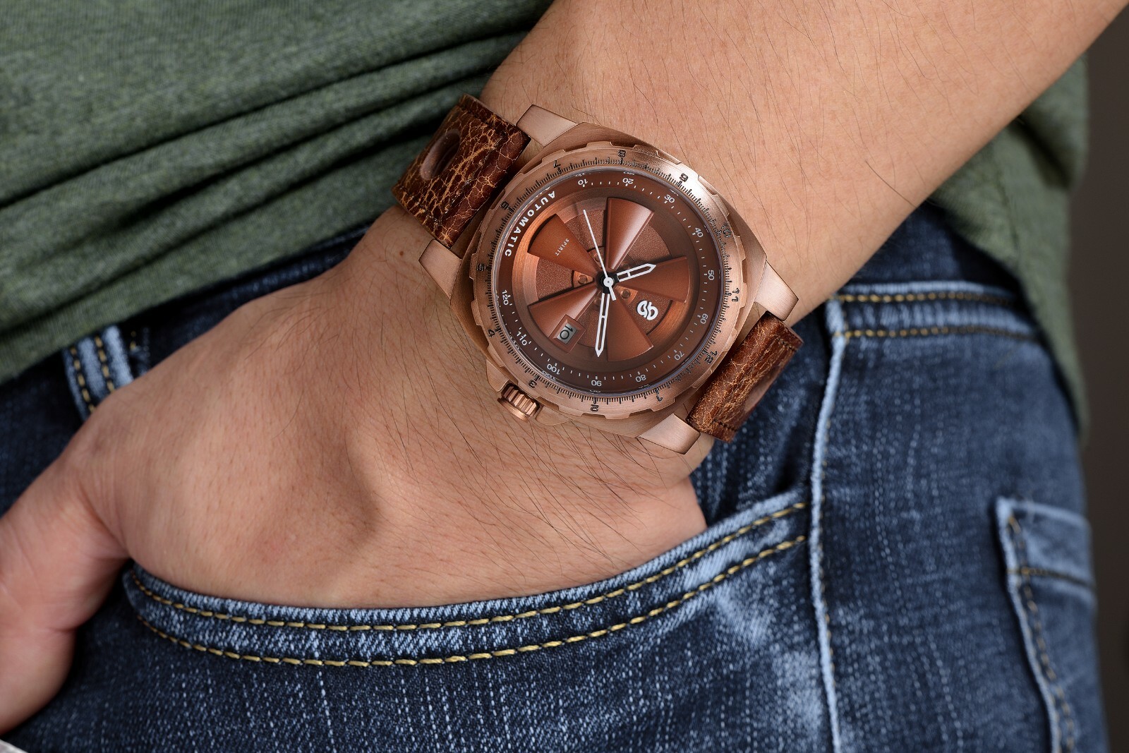 Pre-owned Sangamon Watch Company Custom Route 66 Watches - Mother Road Brown 44mm Men's Automatic