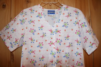 Crest  SCRUB TOP  size Small  WoW!  Very UNIQUE Style  BEAUTIFUL Print   LOT6084