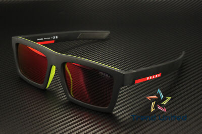 Pre-owned Prada Ps 02zsu 1bo10a Matte Black Dark Grey Mirror Red 55 Mm Men's Sunglasses In Gray