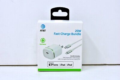 AT&T Fast Charge MFi-Certified 20W USB-C Wall Charger +6ft USB-C Lightning Cable