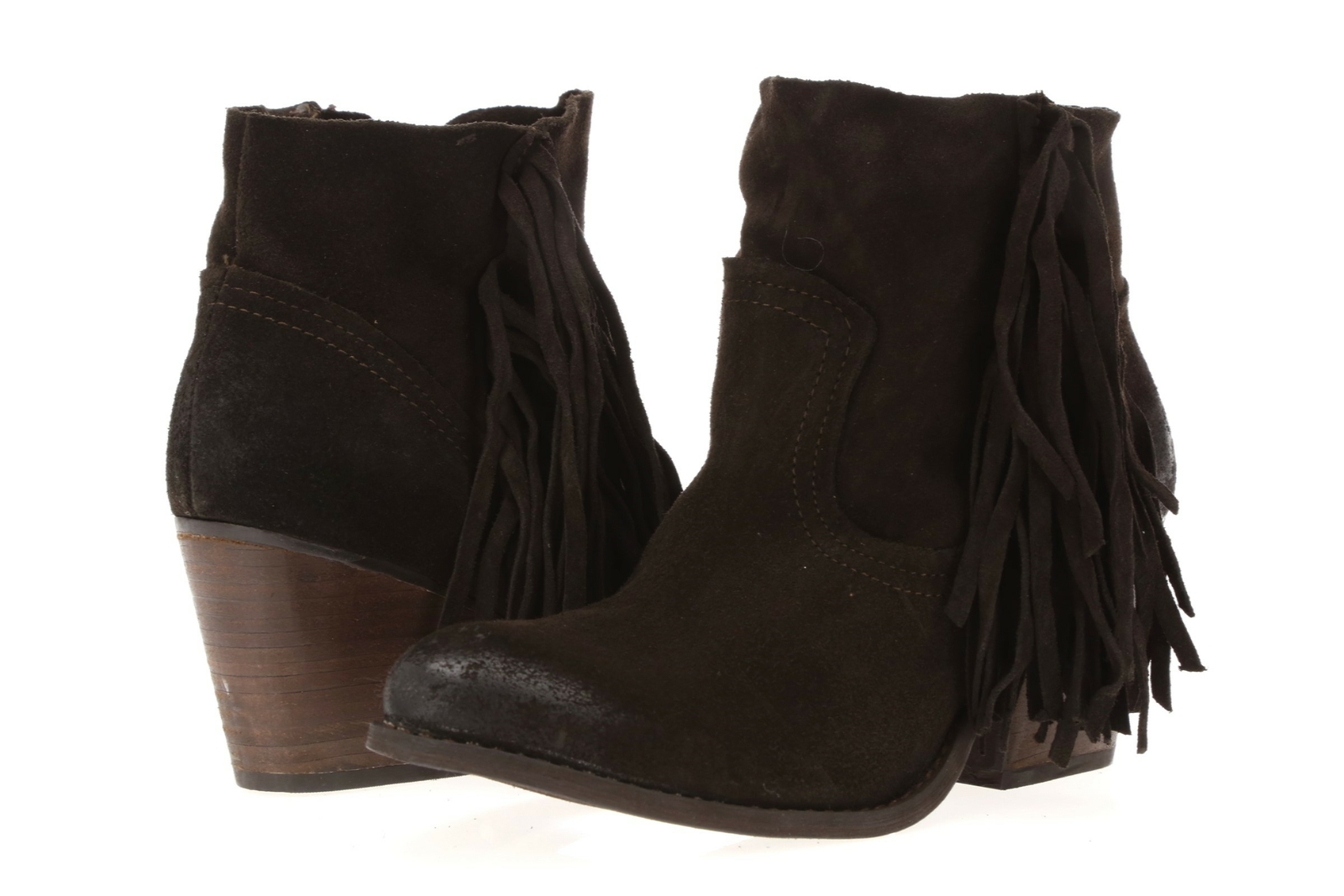 Womens STEVE MADDEN Faulkner 235763 Brown Suede Fringe Ankle Boots size 6.5 B