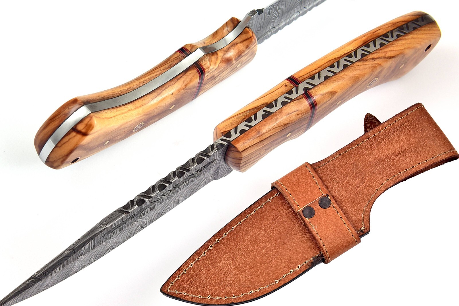 Custom Handmade Damascus Steel Hunting Fixed Blade Knife With Leather Sheath