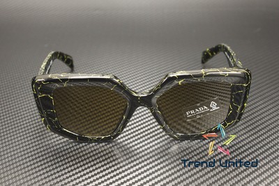 Pre-owned Prada Pr 14zs 19d01t Black Yellow Marble Dark Brown 50 Mm Women's Sunglasses